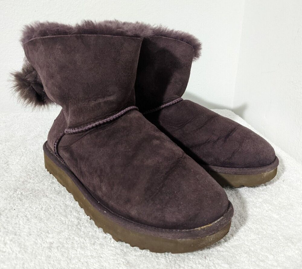 Ugg Mini Classic Winter Boots Puff Crystal Bow Purple Women’s Size US 9